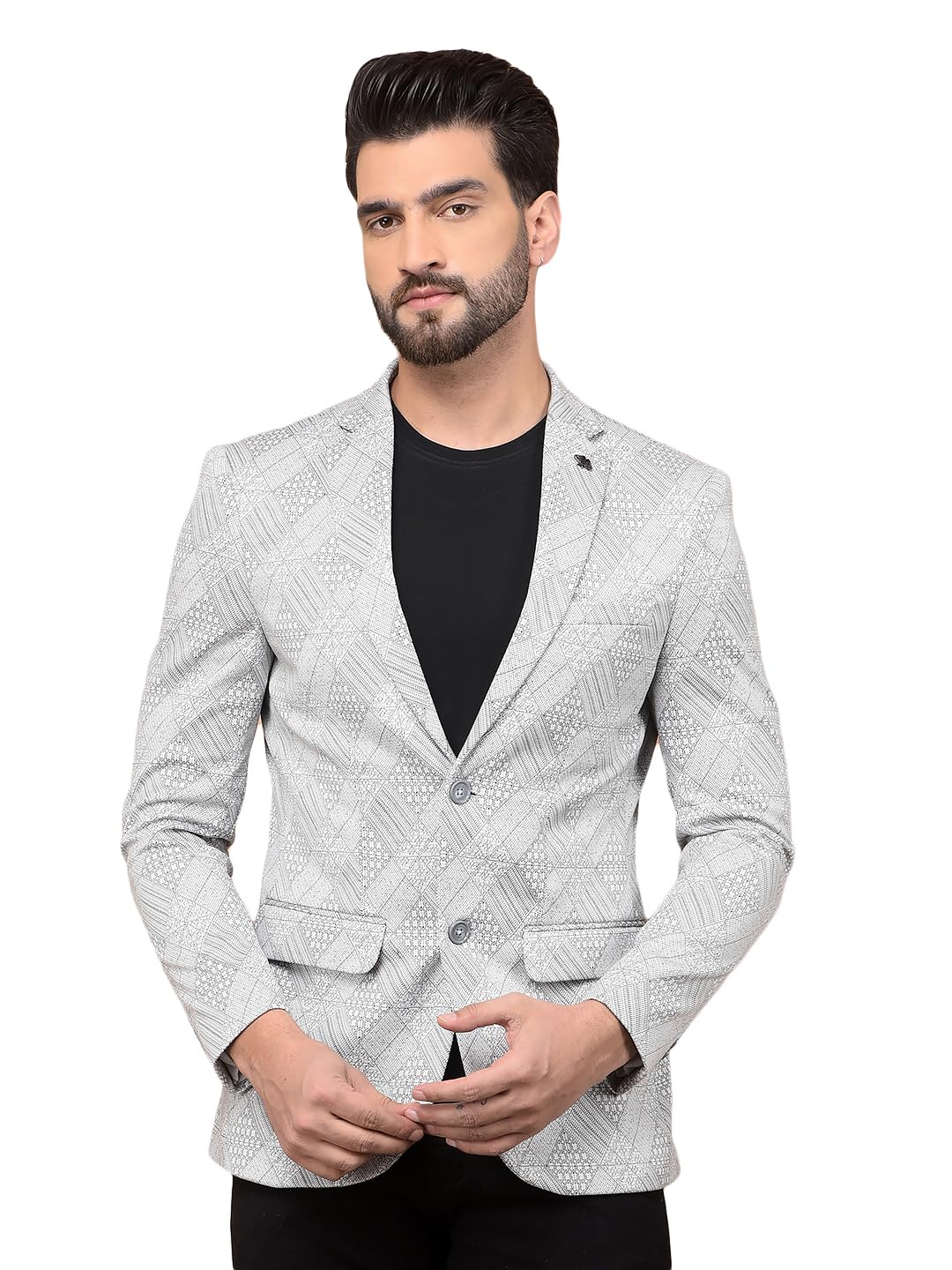 crimsoune club Men's Grey Jacquard Single Breasted Blazer-picture-26