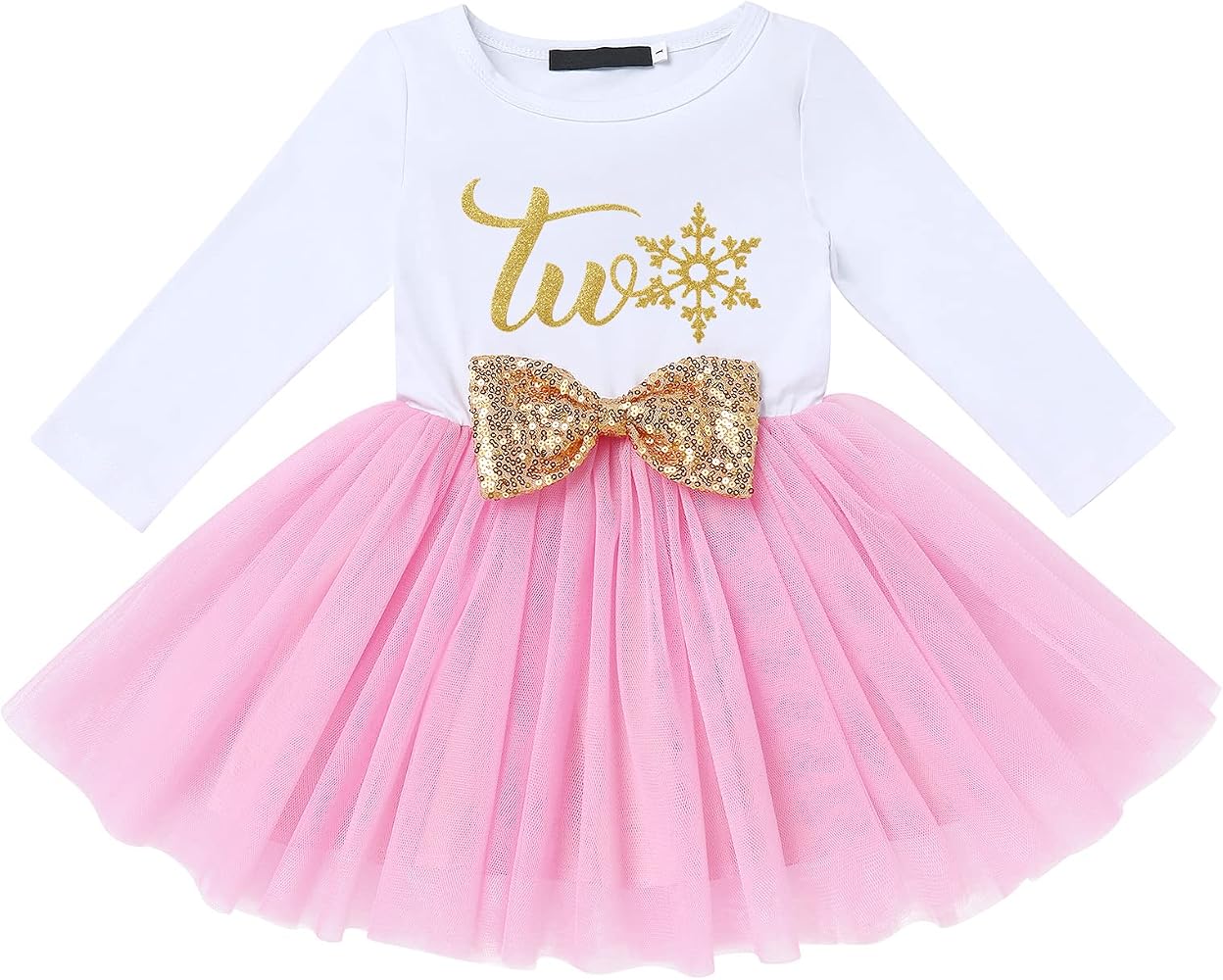 Baby Girl My 2nd Birthday Dress Two Years Old Party Cake Smash Outfit Cotton Long Sleeve Princess Tutu Tulle Sequin Bowknot Dresses Photo Shooting Props Fall Winter Clothes Gold Snowfalke Two