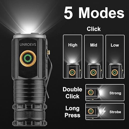 Miniatura 2 de Mini linterna LED recargable USB C, linternas pequeñas potentes de 2550 lúmenes con 5 modos de luz, linterna de bolsillo con clip, linterna