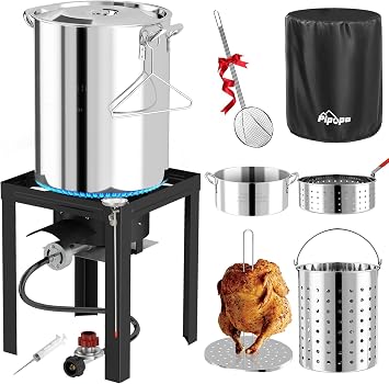 30QT Turkey & 10QT Fish Fryer Set | Stainless Steel Pot | Outdoor Fryer