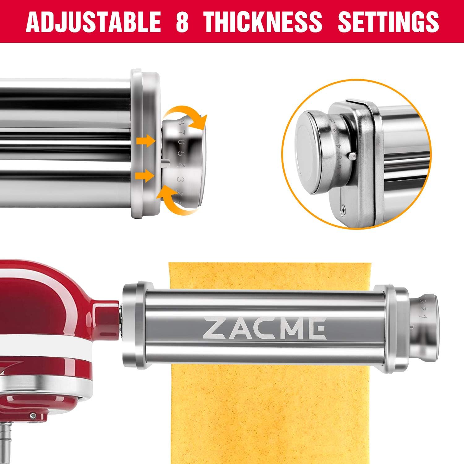 Pasta cutter, for KitchenAid Mixer Accessories, Electric Fresh Pasta Maker Attachments Spaghetti and Fettuccine cutter Maker Machine for Cuisinart, Washable Stainless Steel and Easy Use Brush