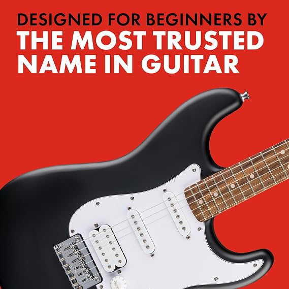 Squier by Fender Debut Collection HT HSS Stratocaster electric guitar, Laurel keyboard, white batting board, black