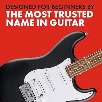 Squier by Fender Debut Collection HT HSS Stratocaster electric guitar, Laurel keyboard, white batting board, black