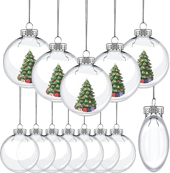 KIMOBER 12PCS Plastic Discs Ornaments,3.9 Inch Clear Flat Sphere Fillable Hanging Ornament Ball for DIY Craft Xmas Tree Decoration