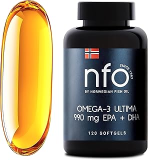 NFO Omega 3 Ultima – 120 Kapseln | Extrem Hochkonzentriertes Premium Fischöl aus Norwegen | rTG Form mit EPA DHA | 1 Kapsel täglich | Halal