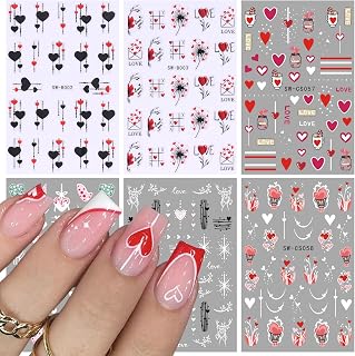 Love Heart Nail Art Sticker Decals 3D Embossed Valentine's Day Envelope Balloon Design Nail Decals Self-Adhesive Nail Art Supplies Heart Nail Art Sticker Decoration for Women Manicure Accessories