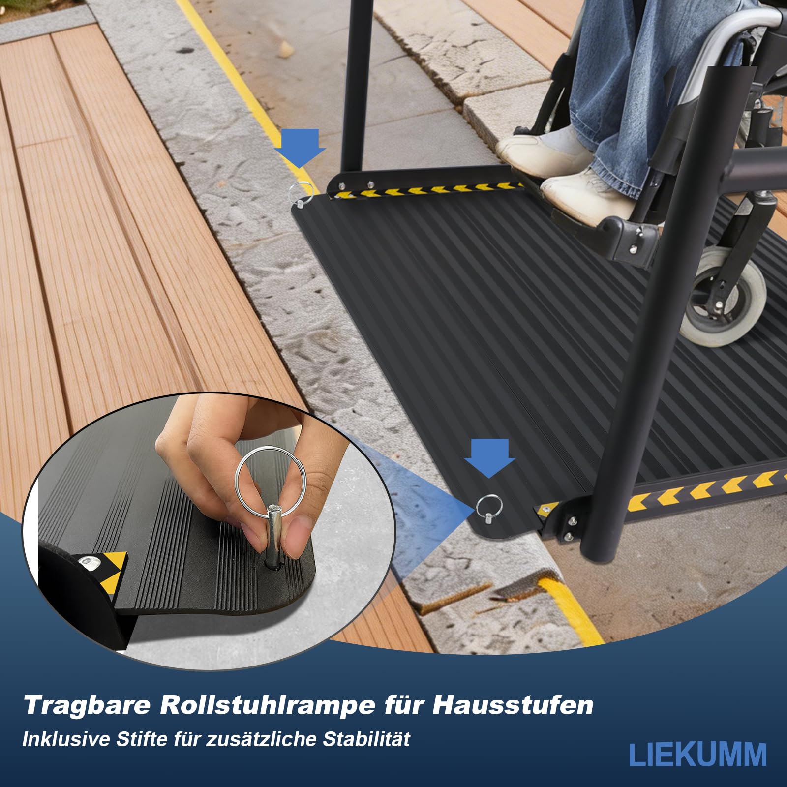 LIEKUMM 91cm Rampas para Silla de Ruedas con Barandillas, ALU Antidesliz | Carga máxima 300 kg, Antioxidante Ancha Estable, Adecuada para sillas de ruedas, andadores, 1 a 2 escalones y umbrales negro