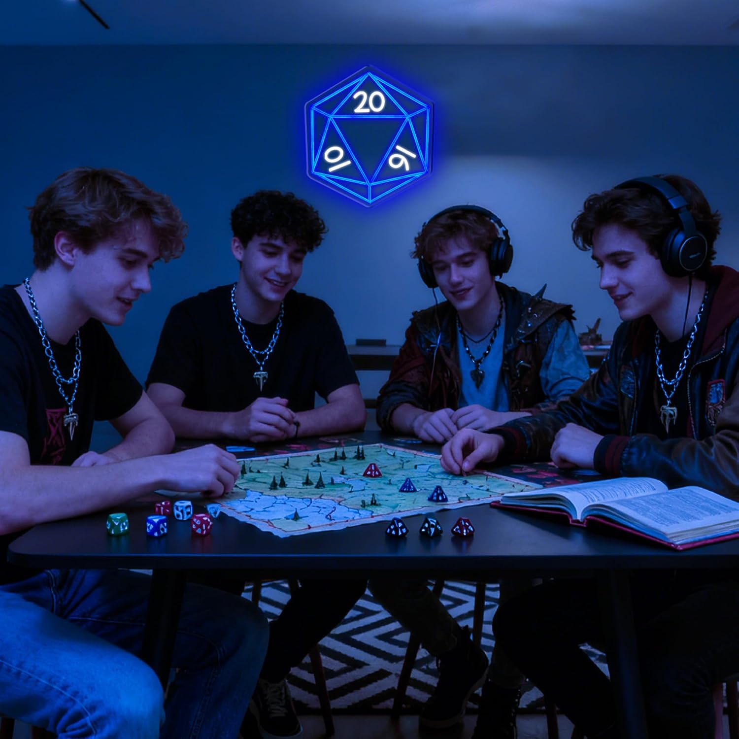 DND Dice Neon Sign, Cool LED Dimmable Dungeons Dragons Dice Game Neon Light USB Powered, Dice Themed Tabletop Gaming Night Decor for Game Room, Man Cave, Birthday Christmas Gift for Boys (Blue)