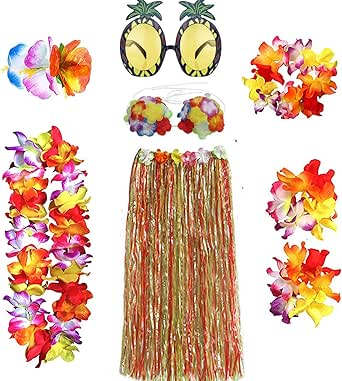 PHOGARY 8 Pezzi Hawaiian Hula Skirt Costume Accessorio Kit