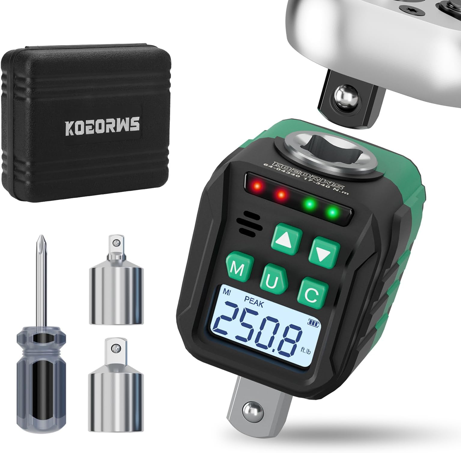 1/2-Inch Digital Torque Adapter, 12.54-250.8 Ft.lb/17-340 N.m, Electronic Torque Wrench Converter with ยฑ2% Accuracy, Preset Function, Data Storage, 3/8โ & 1/4โ Adapter for Bike, Moto, Car