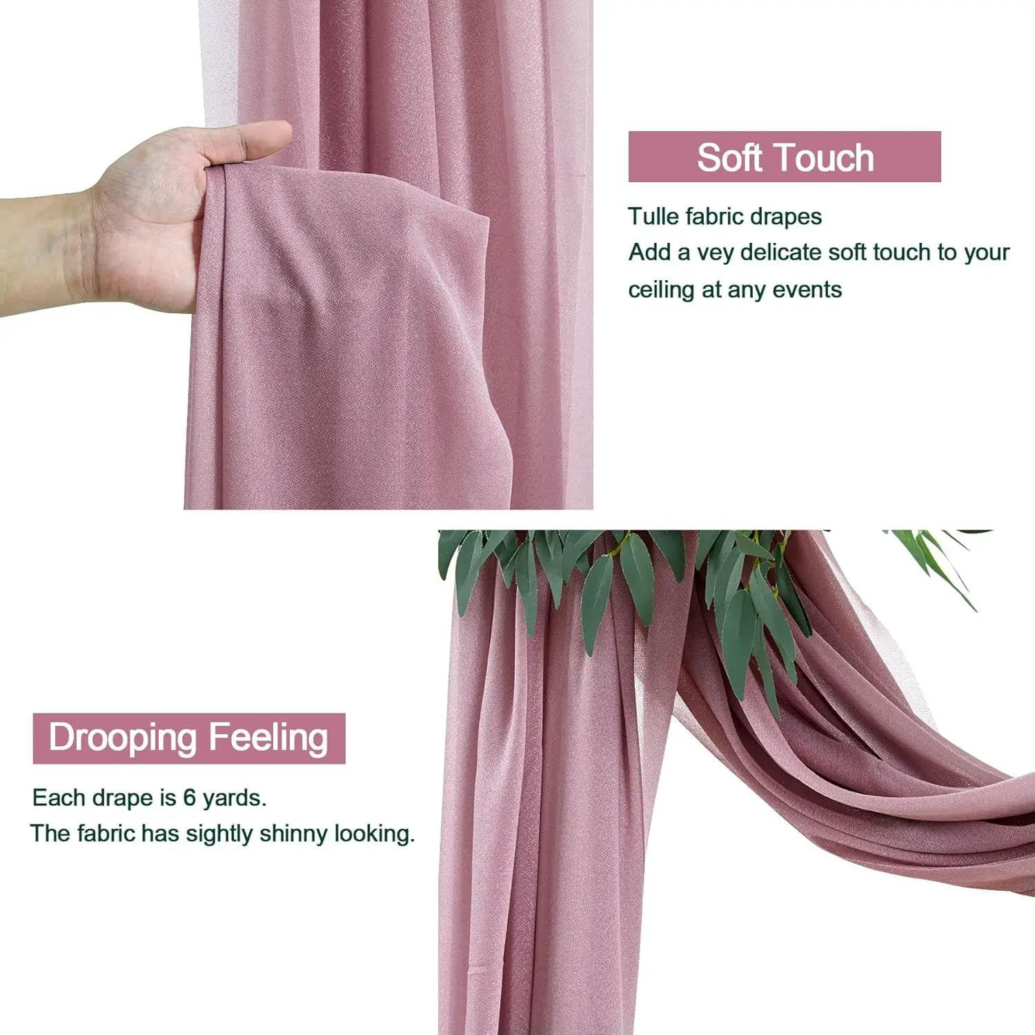 KeuLen Wedding Arch Draping Fabric,600CM*75CM 10PCS Light Green Chiffon Arch Drapes Fabric Draping Chiffon Fabric Draping Sheer Curtain for Ceremony Hanging Decor (Color : Deep Green)