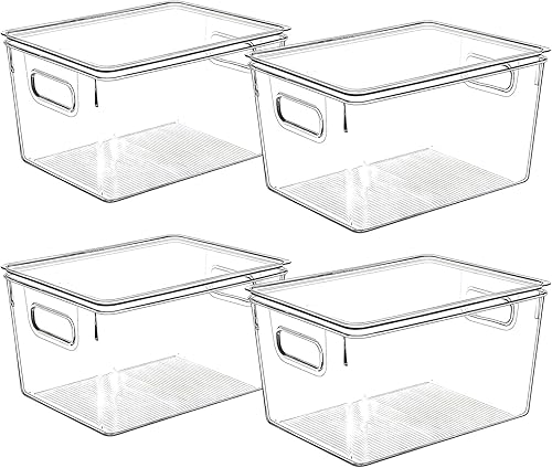 Contenedores de almacenamiento de plástico transparente con tapas, perfectos para organización de cocina o organización y almacenamiento de