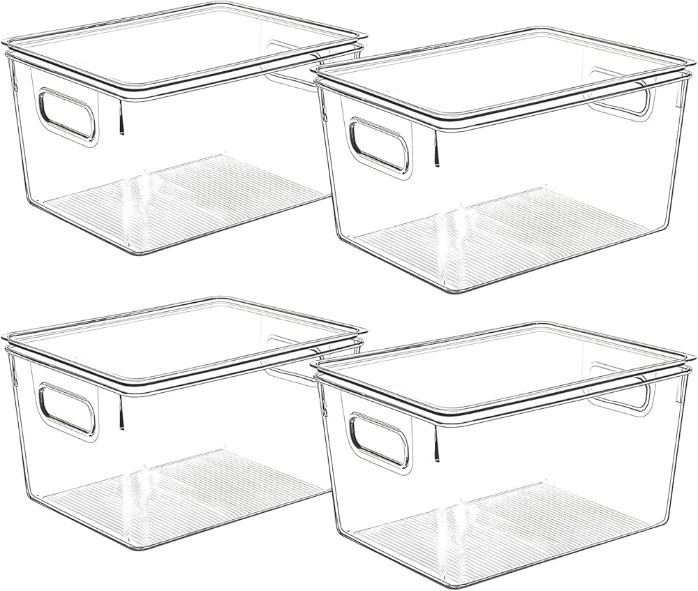 Clear Plastic Storage Bins with Lids, Perfect for Kitchen Organization or Pantry Organization and Storage, Stackable Fridge Organizer Bins, Storage Containers for Organizing, Cabinet Organizers