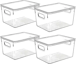 Clear Plastic Storage Bins with Lids, Perfect for Kitchen Organization or Pantry Organization and Storage, Stackable Fridge Organizer Bins, Storage Containers for Organizing, Cabinet Organizers
