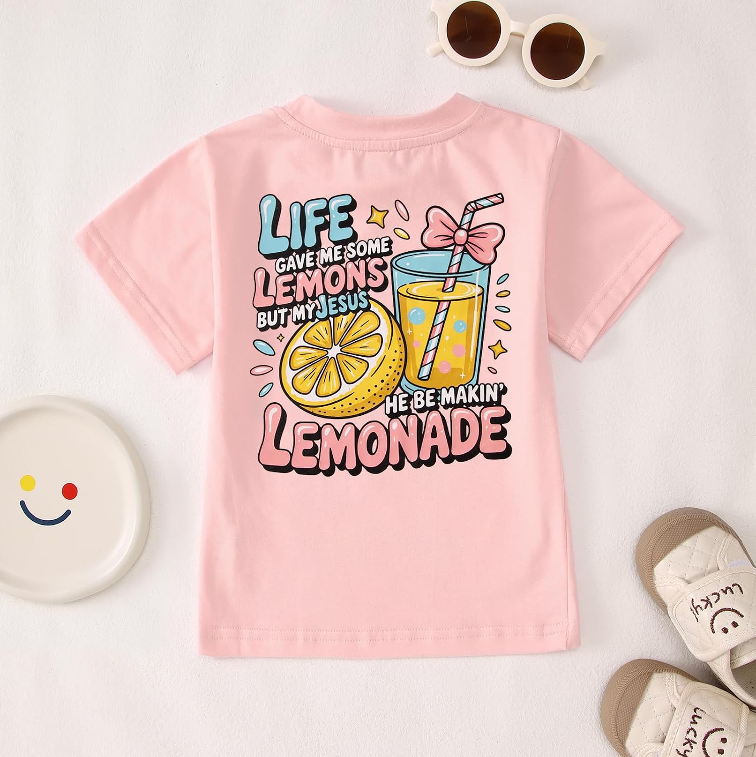 Ritatte Jesus Shirts for Girls Christian Lemon Graphic Tees Kids Jesus Faith T-Shirts Inspirational Religious Summer Top