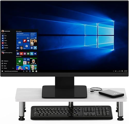 Miniatura 3 de Furinno Turn-N-Tube - Soporte elevador para monitor, roble blanco, tubos de acero inoxidable