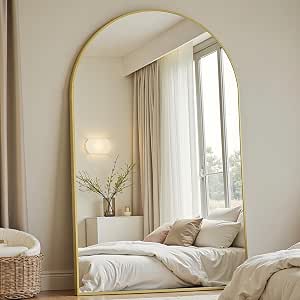 Dewfig Arched Full Length Mirror, 81"x41", Gold, Aluminum Alloy Frame, Oversized Floor Mirror with HD Shatterproof Tempered Glass, Stand/Lean/Wall Mount