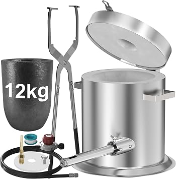 Nelyrho 12KG Hinged Flip Top Propane Melting Furnace,2500F Stainless Steel | Metal Casting Foundry with Crucible And Tongs for Aluminum,Copper,Silver,Gold Recycling,Ideal for DIY Metal Casting