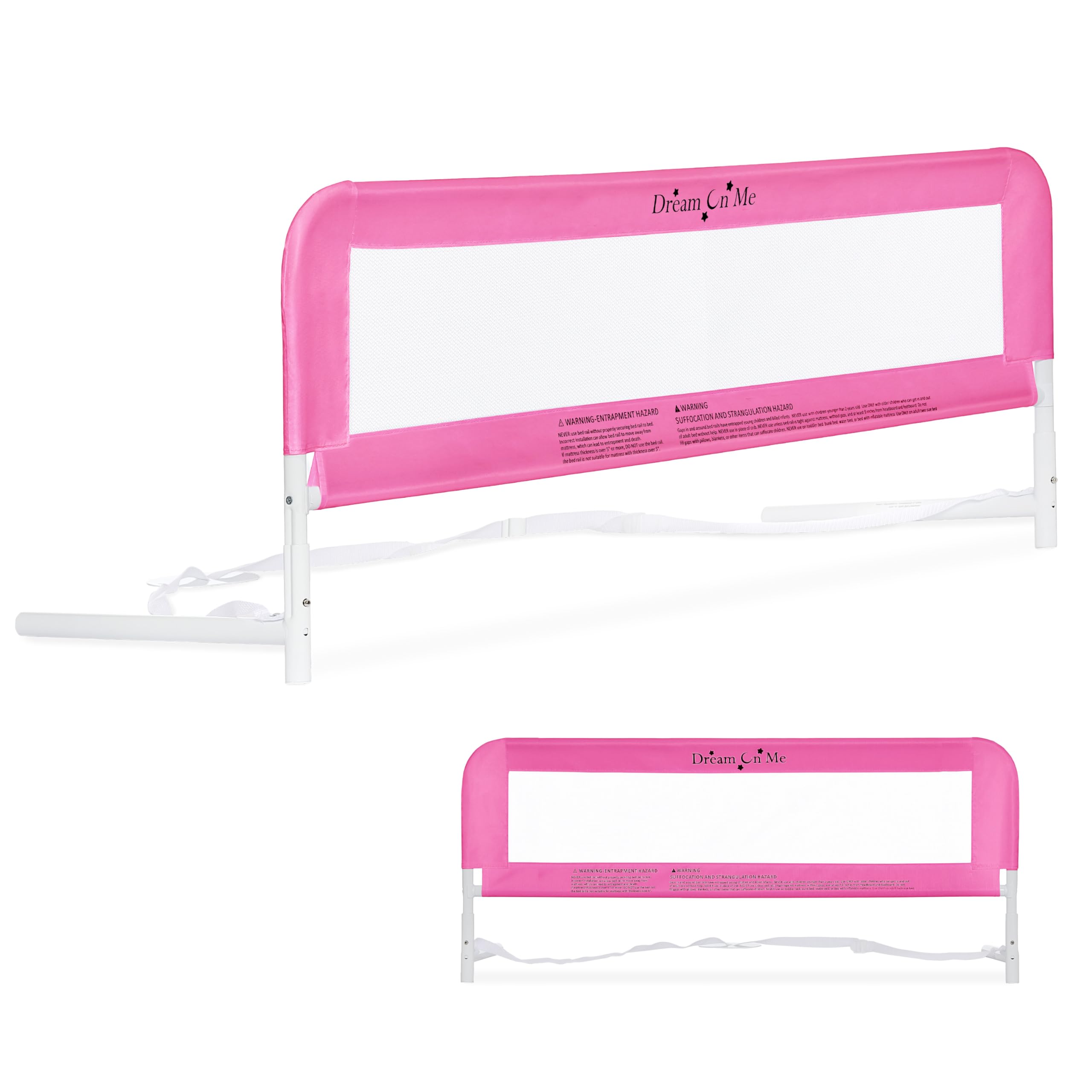 Dream On Me Adjustable Mesh Bed Rail, Two Height Levels, Ready To Use, Compatible with Twin Size Beds, All Steel construction, Equipped with Guard Gap, Durable Nylon Fabric Mesh, Pink