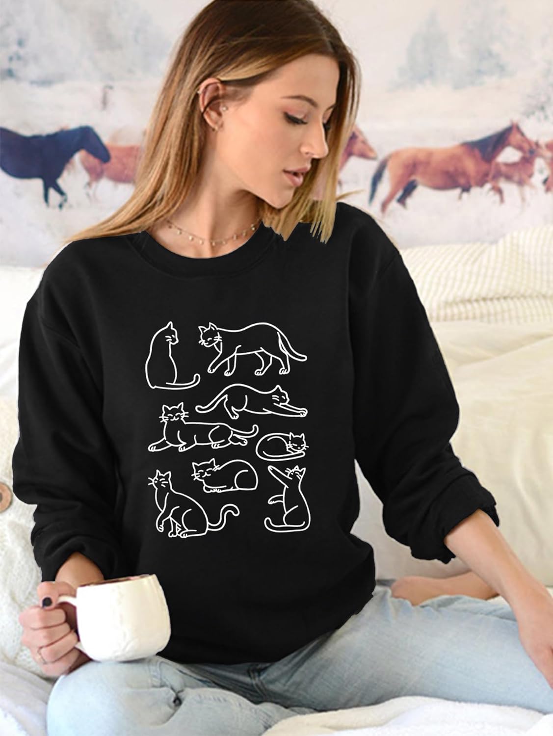 Cat Mom Sweatshirt for Women Mama Shirts Cute Animal Long Sleeve Letter Print Tops - Image 6