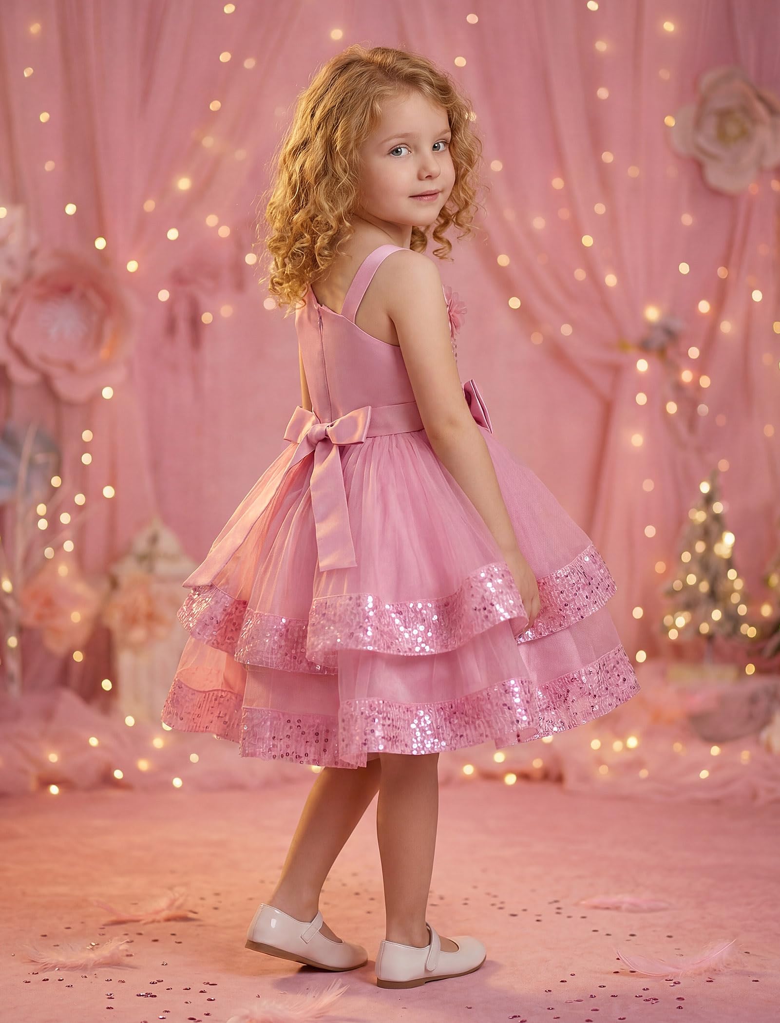 ABEHIK Mädchen Pailletten Prinzessinkleid, Sommer Mesh Blumenmädchenkleider, Tütü Party Festliches Hochzeit Kleid für Kinder