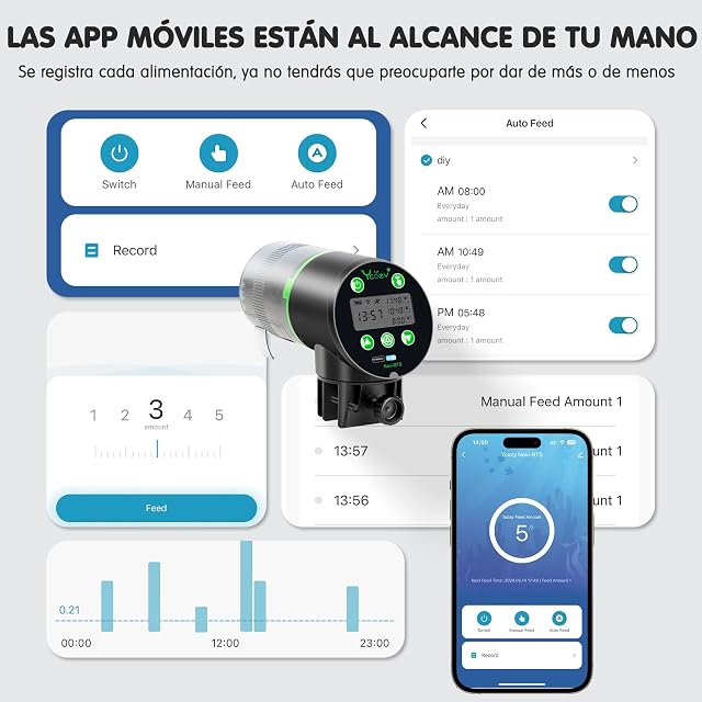 Foto 2 de 7 de Ycozy WiFi Comedero Automatico Peces con Enchufe y Cable USB-C, Comedero Acuario Automatico por Enchufe…