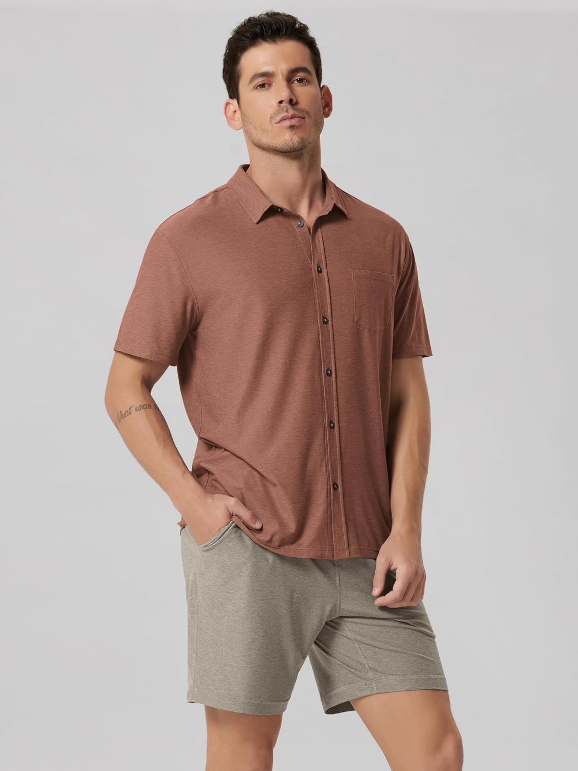ODODOS Men's Short Sleeve Button Down Shirt - odSTRATUM Tech Performance Tee, Ultra Soft UPF 50+ Golf Fitness Casual Tops