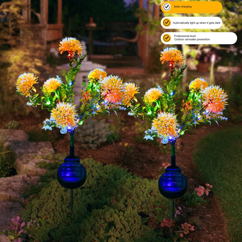 BomKra Solar Lights Outdoor Garden, 2 Pack Dandelion Lights with 7 Heads Solar Fence Lights - Image 3