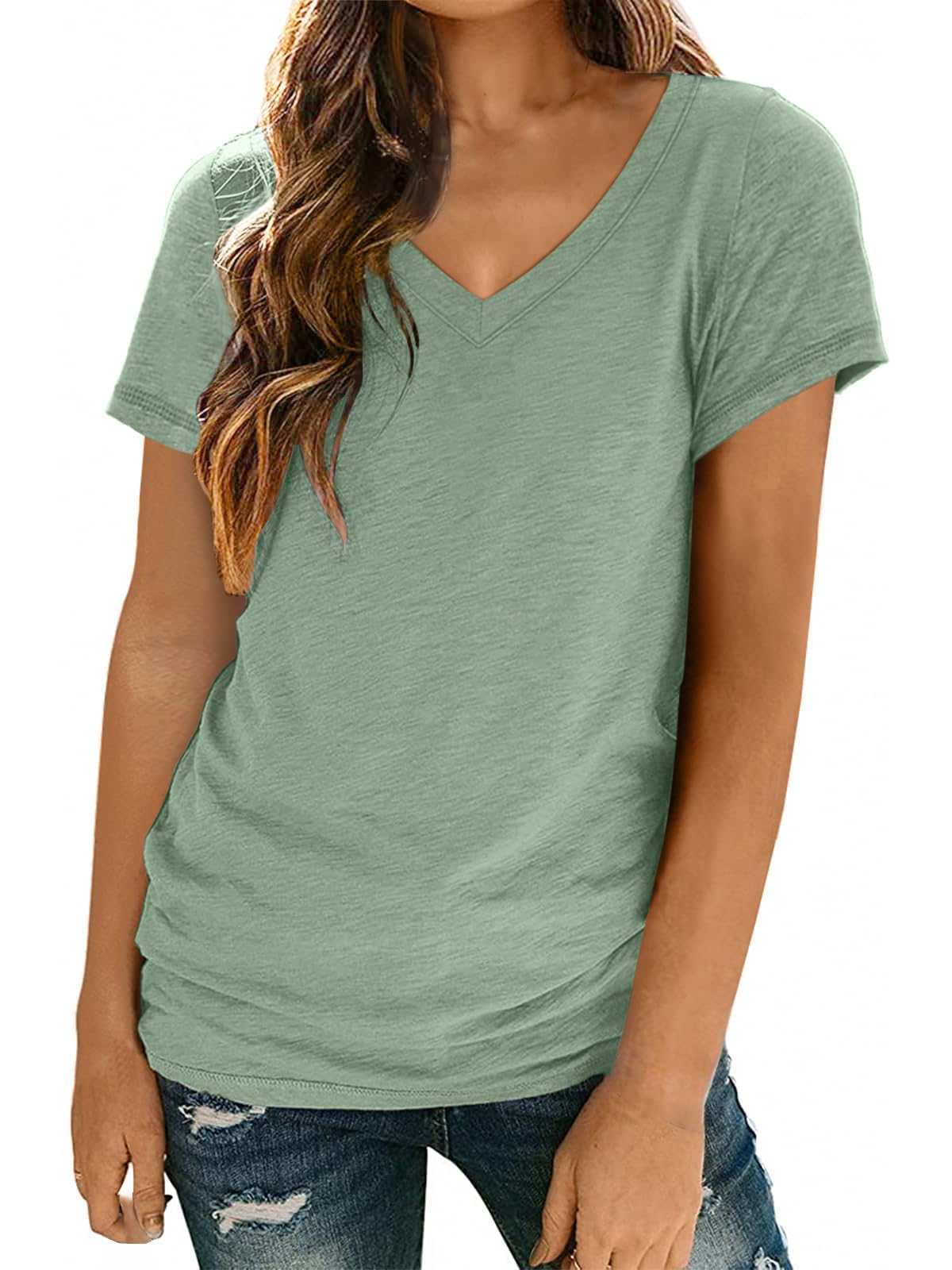 EIHUP Womens T Shirts Short Sleeve V Neck Tops Female Summer Trendy Soft Tees Casual Shirts Loose Outfits Lightweight Clothes