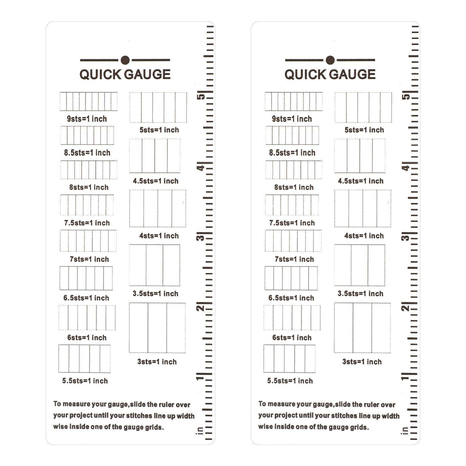 Fukaisu 2pcs Quick Gauge Rulers for Knitting Needle and Crochet, 15x6cm/5.9x2.36in Acrylic Quick Gauge Tool with Clear Grid Measurement for Sewing No Counting Needed