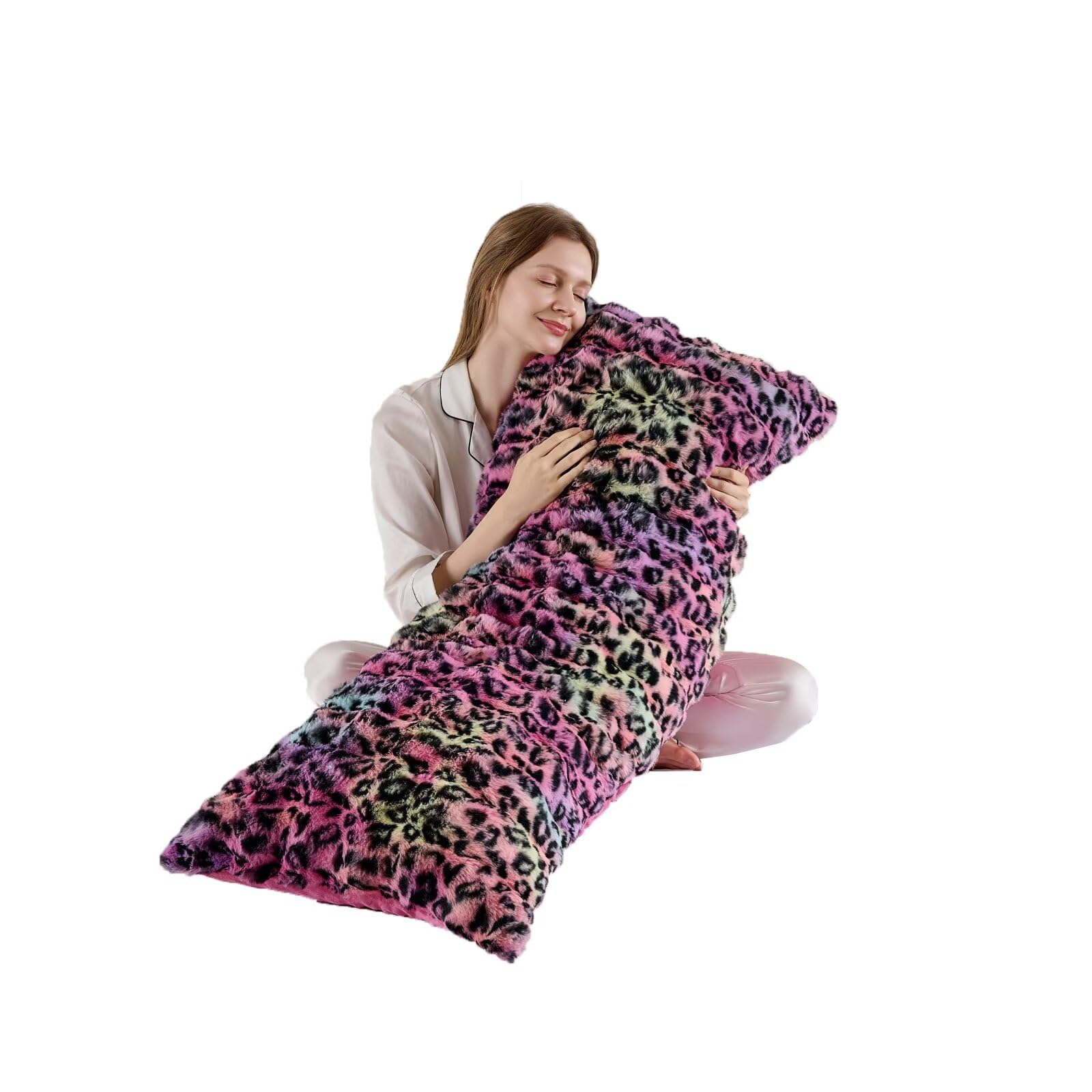 Fluffy Leopard Print Body Pillow Cover,Luxury Bubble Cheetah Print Plush Fuzzy Faux Fur Body Pillowcase with Zipper,Plush Long Pillow Cover for Pregnant Women Side Sleeper,20x54 inch-Rainbow Leopard