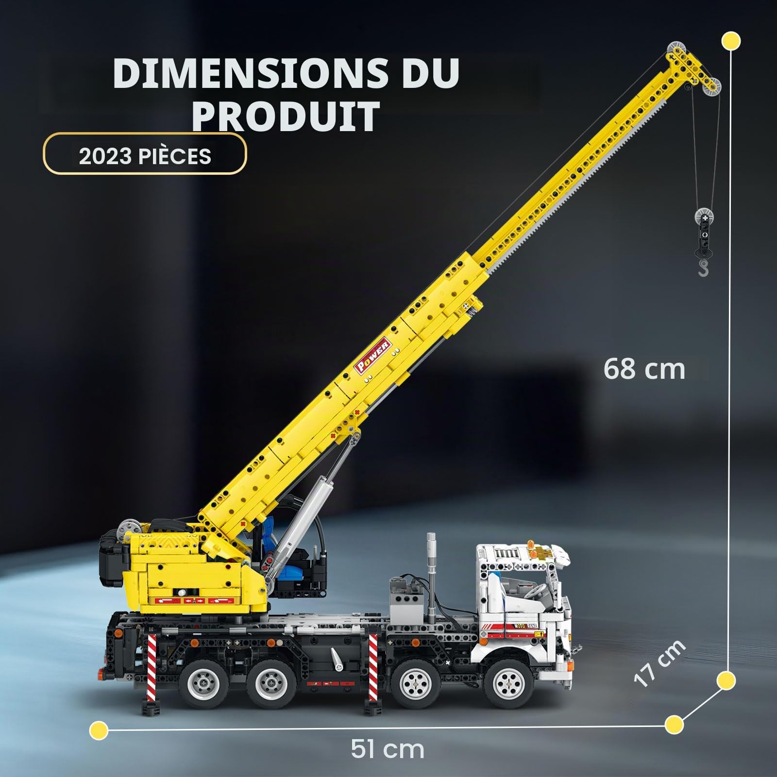 Ensemble de construction de grue Reobrix 22007, grue télécommandée avec commutation multifonction, kit de construction de camion mécanique, cadeau pour garçons et filles de 14 ans et plus, 2223 pièces