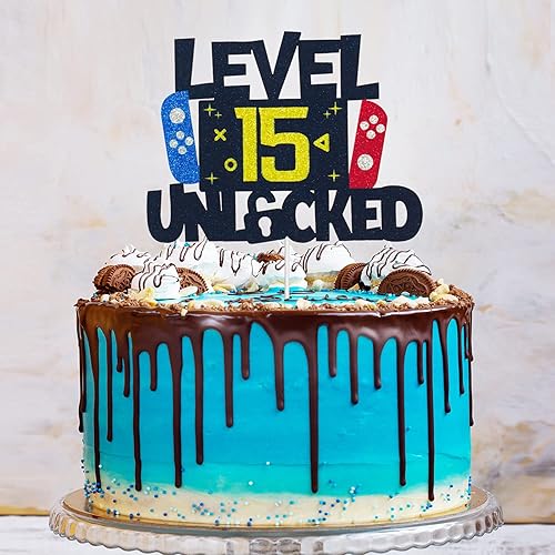 Miniatura 8 de Decoración para pastel de videojuegos desbloqueada de nivel 15  Nivel 15 desbloqueado impresionante 2007 decoración de pastel de cumpleaños para