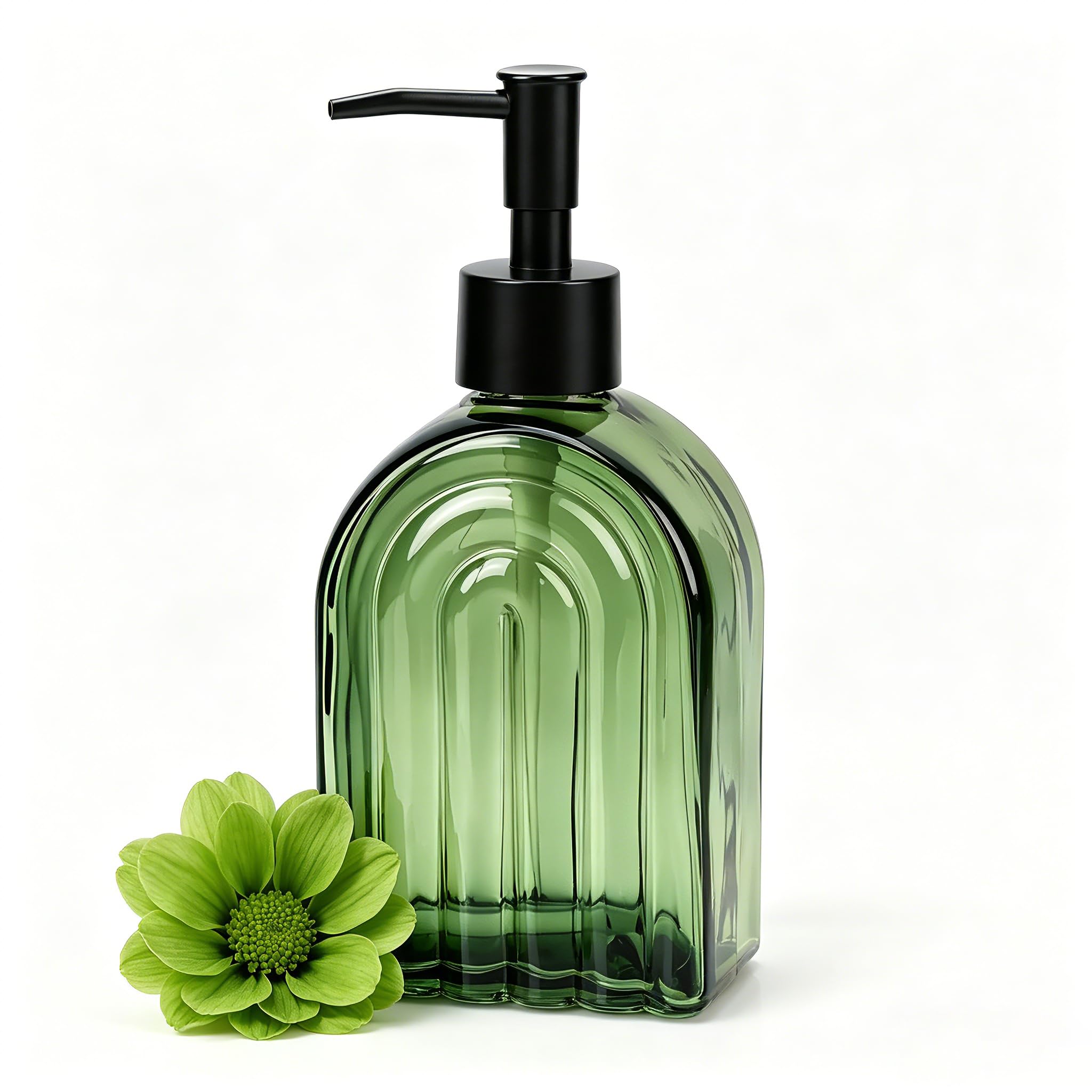 YCWF Elegant Green Glass Soap Dispenser with Black Pump