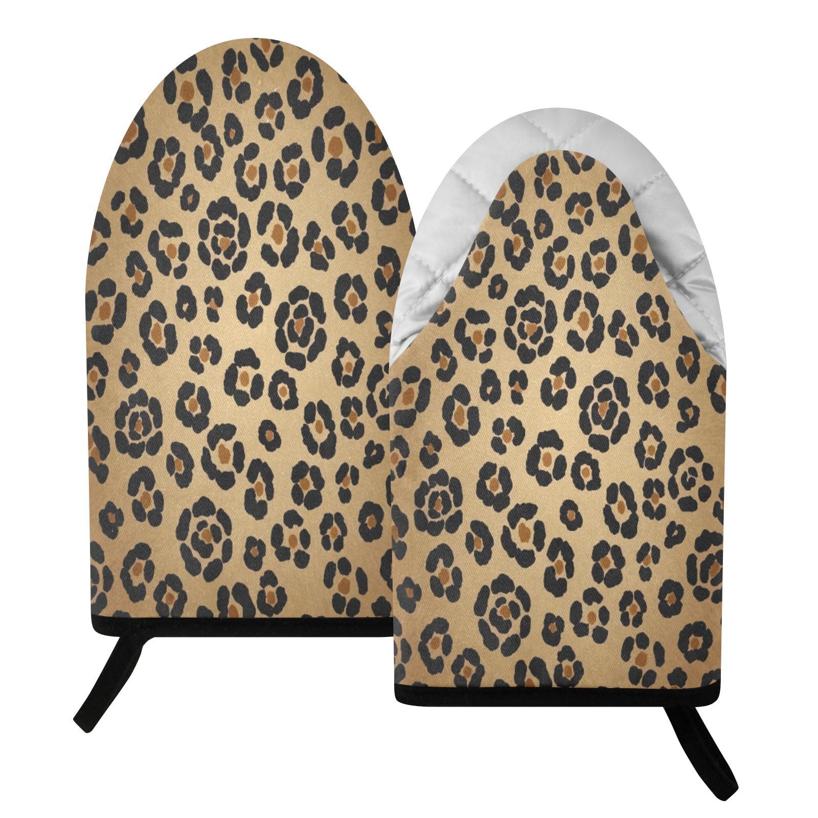 BURSTDDY Leopard Print Oven Mitt,Heat Resistant Kitchen Mitts for Cooking