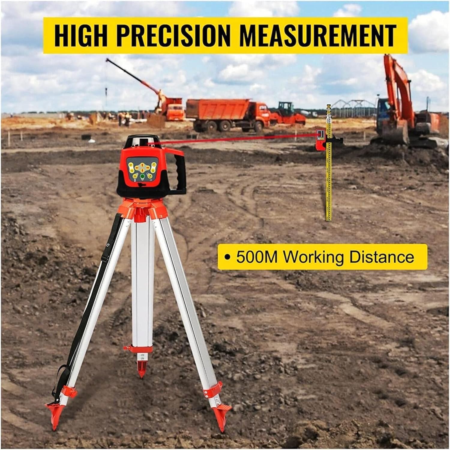 Zestaw Z Obrotową Poziomicą Laserową 360°, Zasięgiem 500 M, Samopoziomującym Sprzętem Pomiarowym, Narzędziami Budowlanymi Do Pracy Na Zewnątrz
