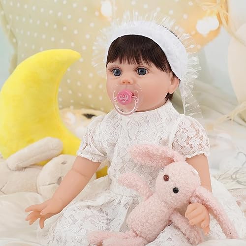 Miniatura 14 de Muñecas Reborn Baby Girl de silicona realista de 22 pulgadas, muñecas Bebe de la vida real, cuerpo de tela de vinilo suave hecho a mano con kit