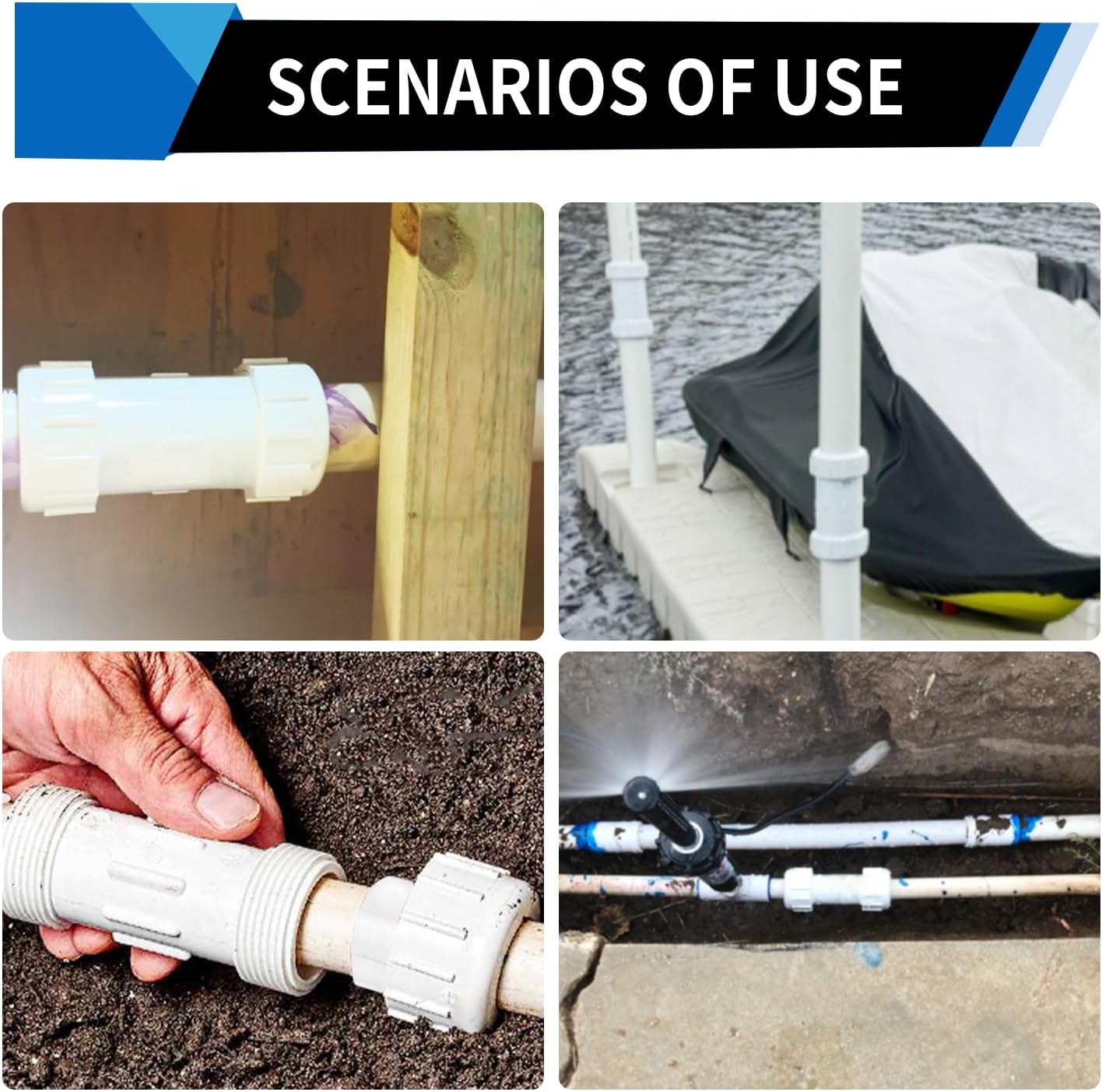 DONWARE 11/2-inch PVC Compression Coupling, Pipe Fittings Adapter Connection, Quick Union Connecting Piping and Repairs of PVC Pipe, NSF Schedule 40 ASTM D2466 White