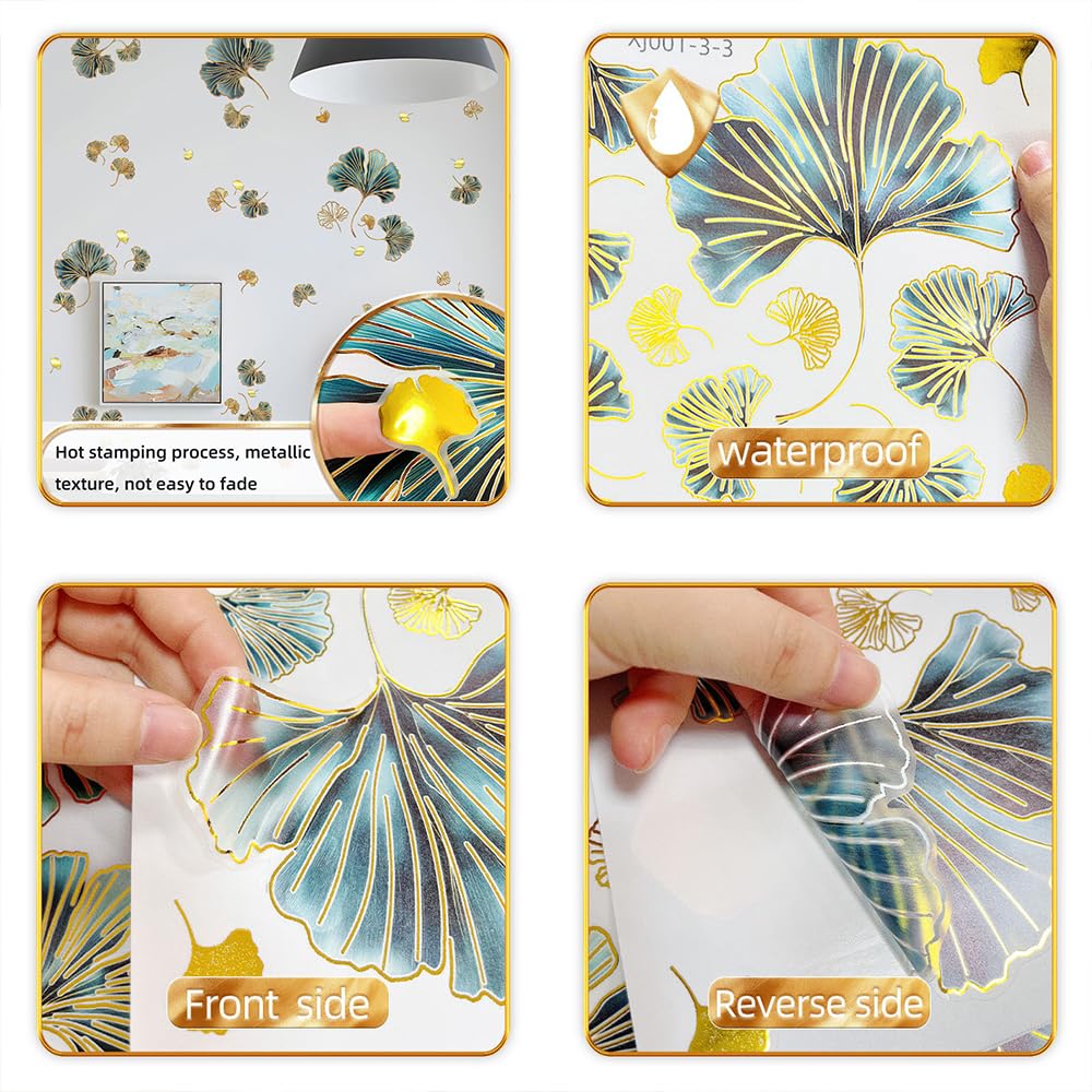 3 Pezzi Adesivi Murali Design a Foglia di Ginkgo Decorazioni Parete Artistico e Fresco Adesivi Murali Creativo per Camere da Letto Soggiorni Pareti Porte Finestre