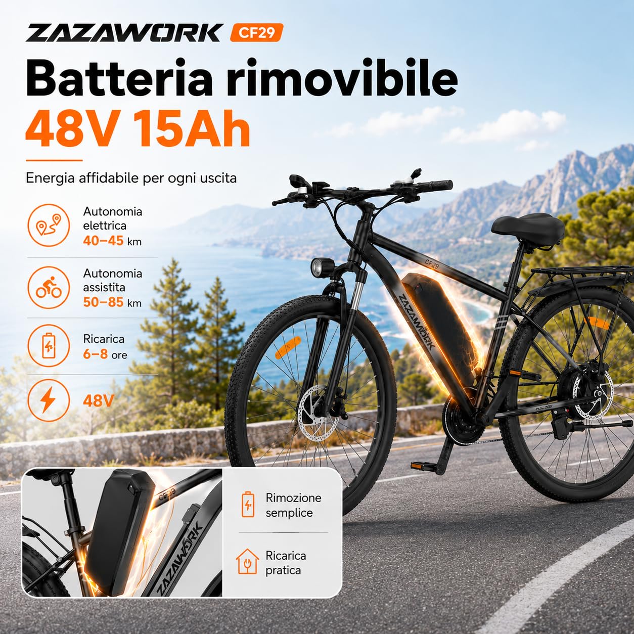 Bici Elettrica Uomo 48v15ah Batteria Rimovibile，21 Velocità Bicicletta Elettrica Adulti，25 Km/H&Autonomia Di 80-100km Mountain Elettrico Bike，Ebike Pedalata Assistita Con Acceleratore