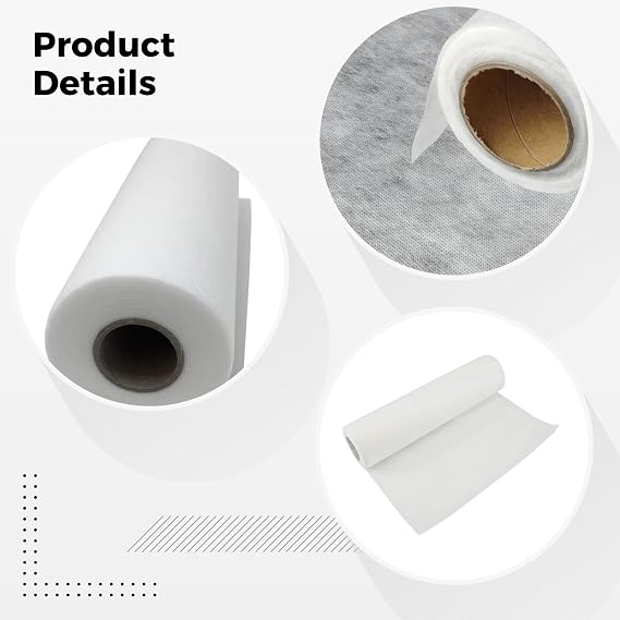 Embroidery Water Soluble Stabilizer Roll, 30.5 Cm X 10 Yards, PVA-Based, Machine & Hand Sewing Compatible, Easy to Wash, Ideal for Detailed Designs