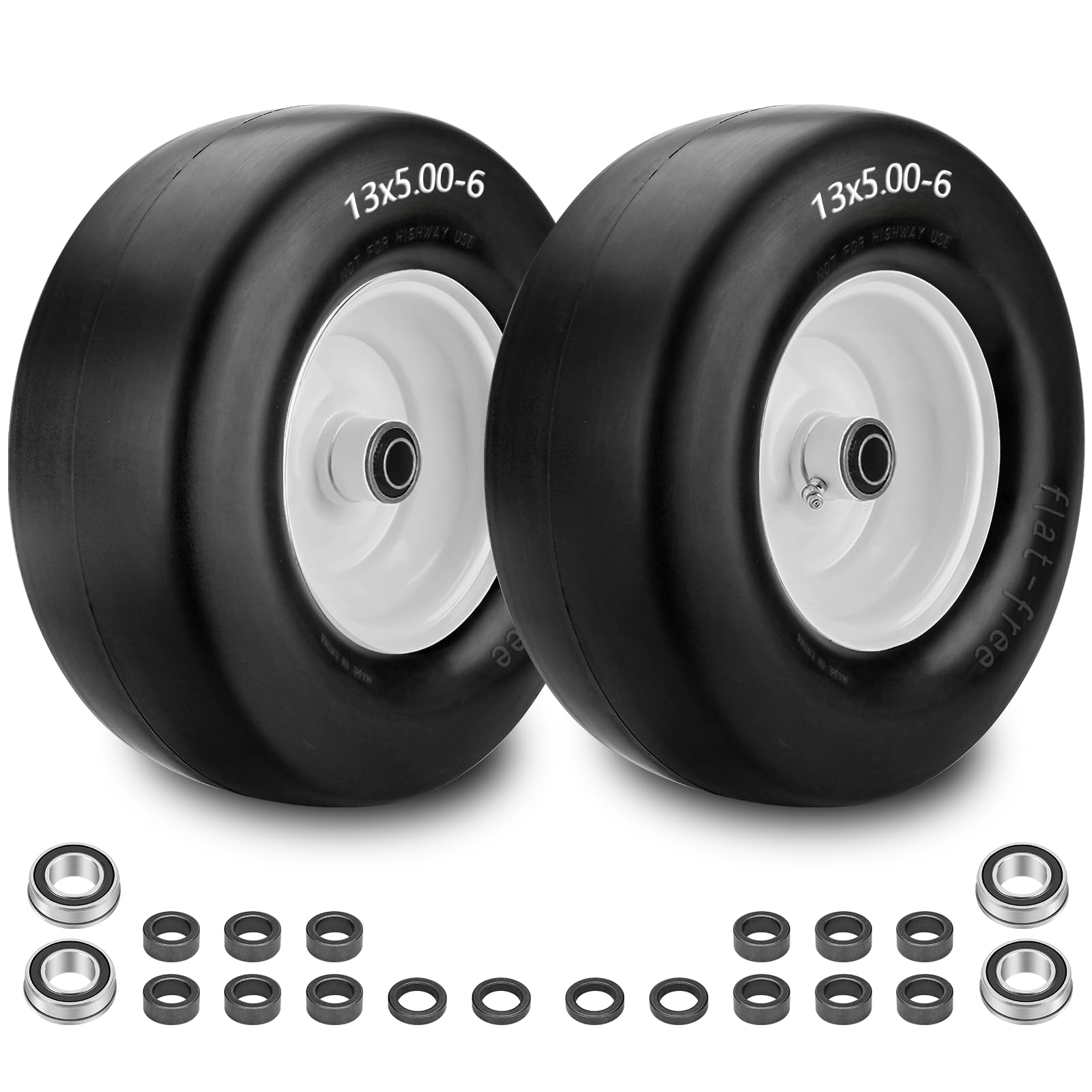 13x5.00-6 Flat Free Lawn Mower Tire and Wheel-13x5.00-6 Zero Turn Mower Front Solid Tire With 3/4" & 5/8" Grease Bushing and 3.25"-5.9" Adjustable Centered Hub by Cenipar