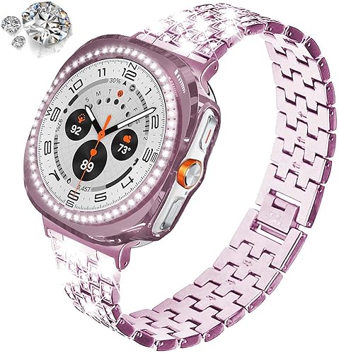 Vista 15 de Correas compatibles con Samsung Galaxy Watch FE / 5/4 de 1.575 pulgadas, correa de metal con diamantes de imitación brillantes de 0.787 pulgadas