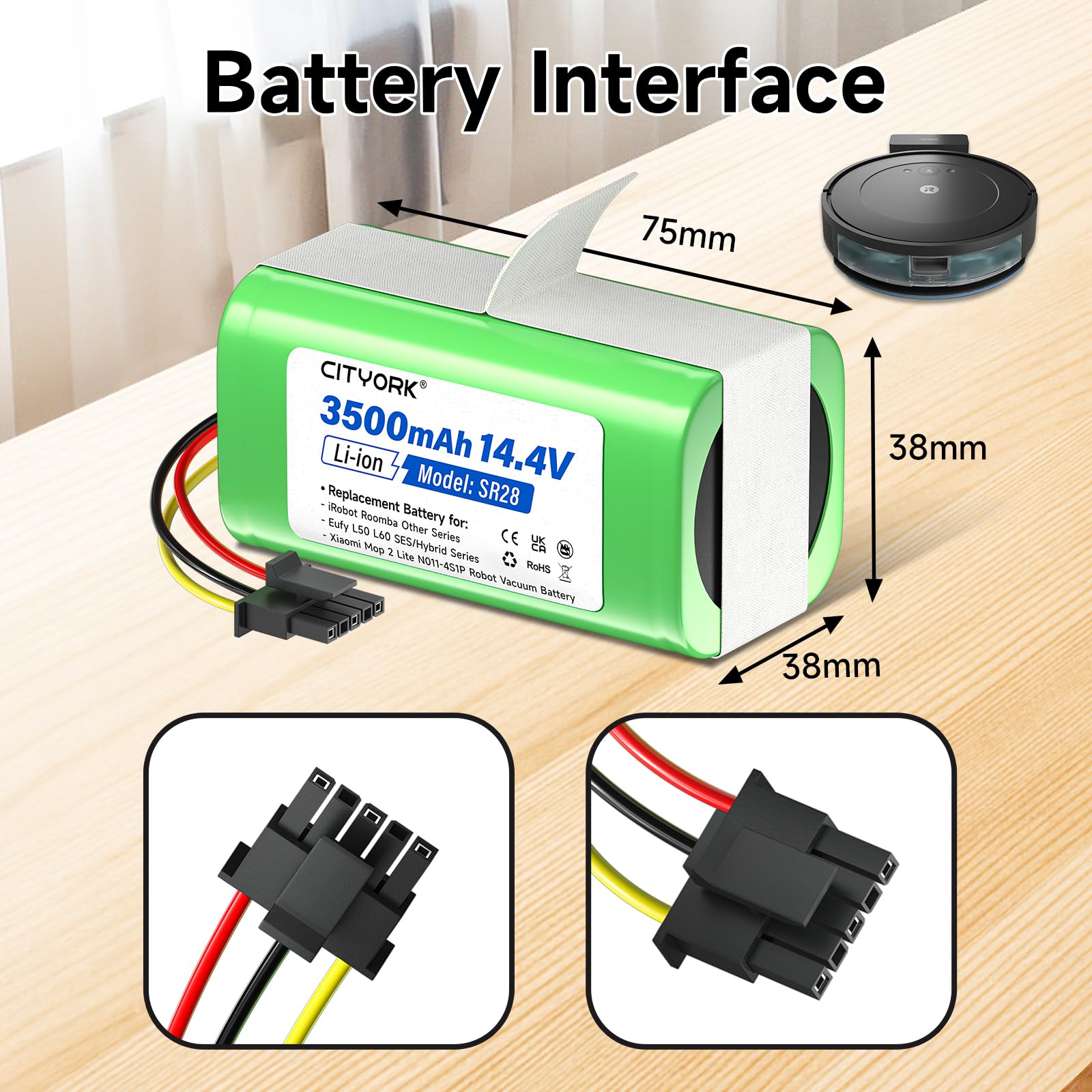 CITYORK 14.4V/3500mAh Batería para iRobot Roomba Combo Essential Y0110/ Y0112/ Essential 2/ Combo Essential Y0110/ Y011020/ Y011040/ Y0112/ Y011240, para Eufy L50 L60 Hybrid/SES Bateria