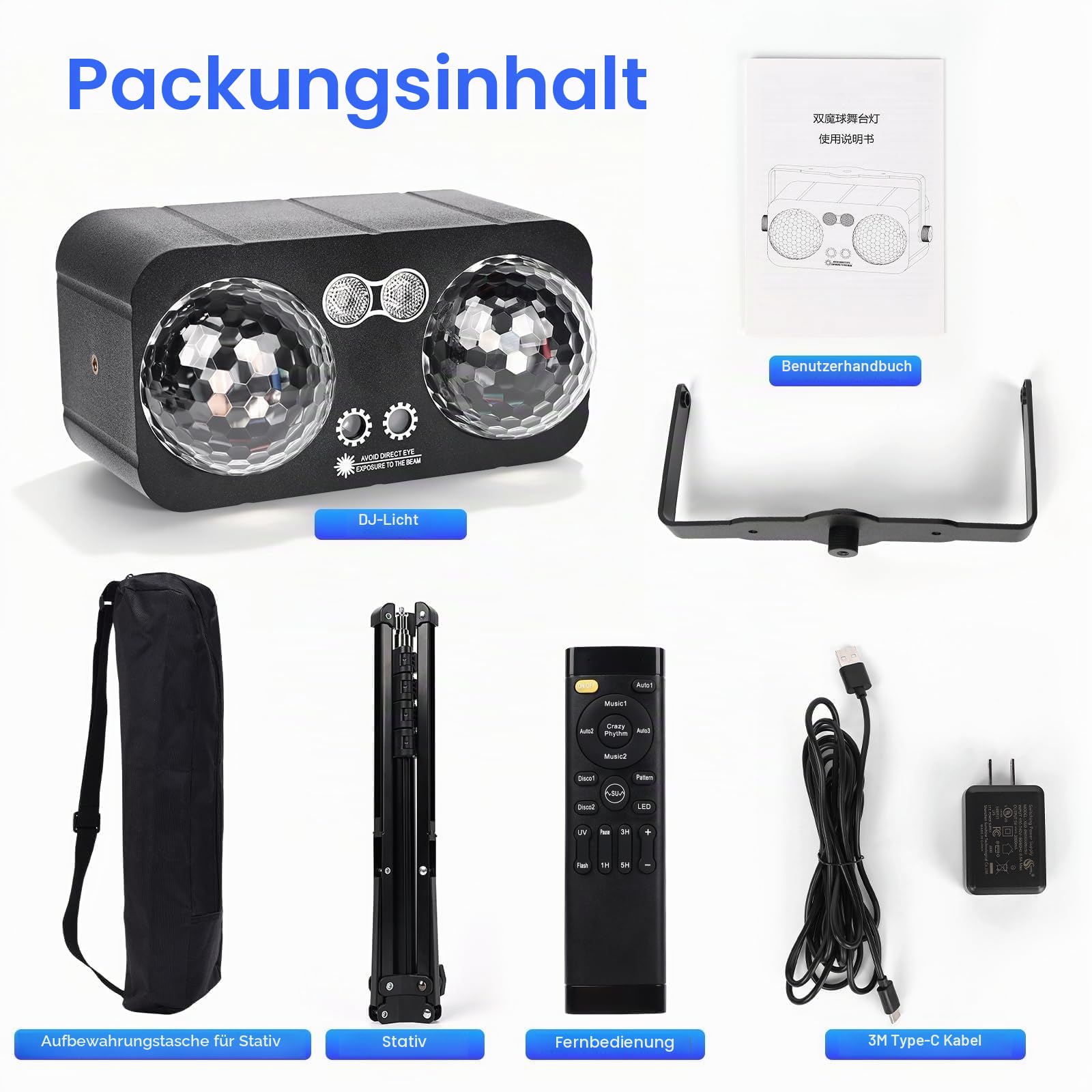 6 in 1 Discolicht Partylicht mit Stativ, Discokugel DJ Licht mit Stroboskop, Musikgesteuert LED Disco Party Licht, Sound-aktivierte Party Lampe mit 3M USB für Heimclub, Karaoke, Halloween, Weihnachten
