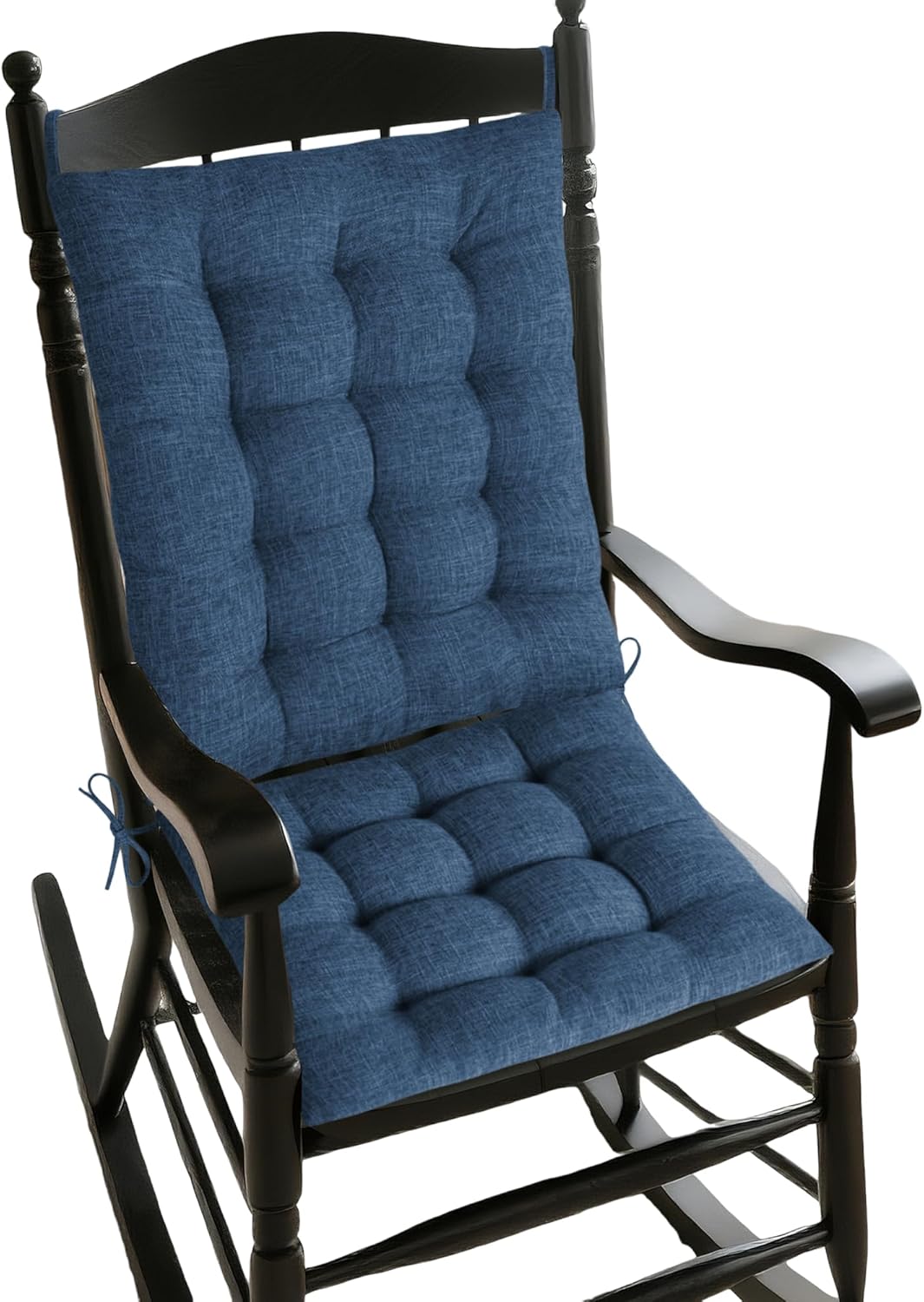 AddGrace Rocking Chair Cushions Indoor Tufted Cushions for Rocking Chairs with Ties Comfortable Textured Fabric Set of Seat & Back Cushion 21x17/17x17 Navy
