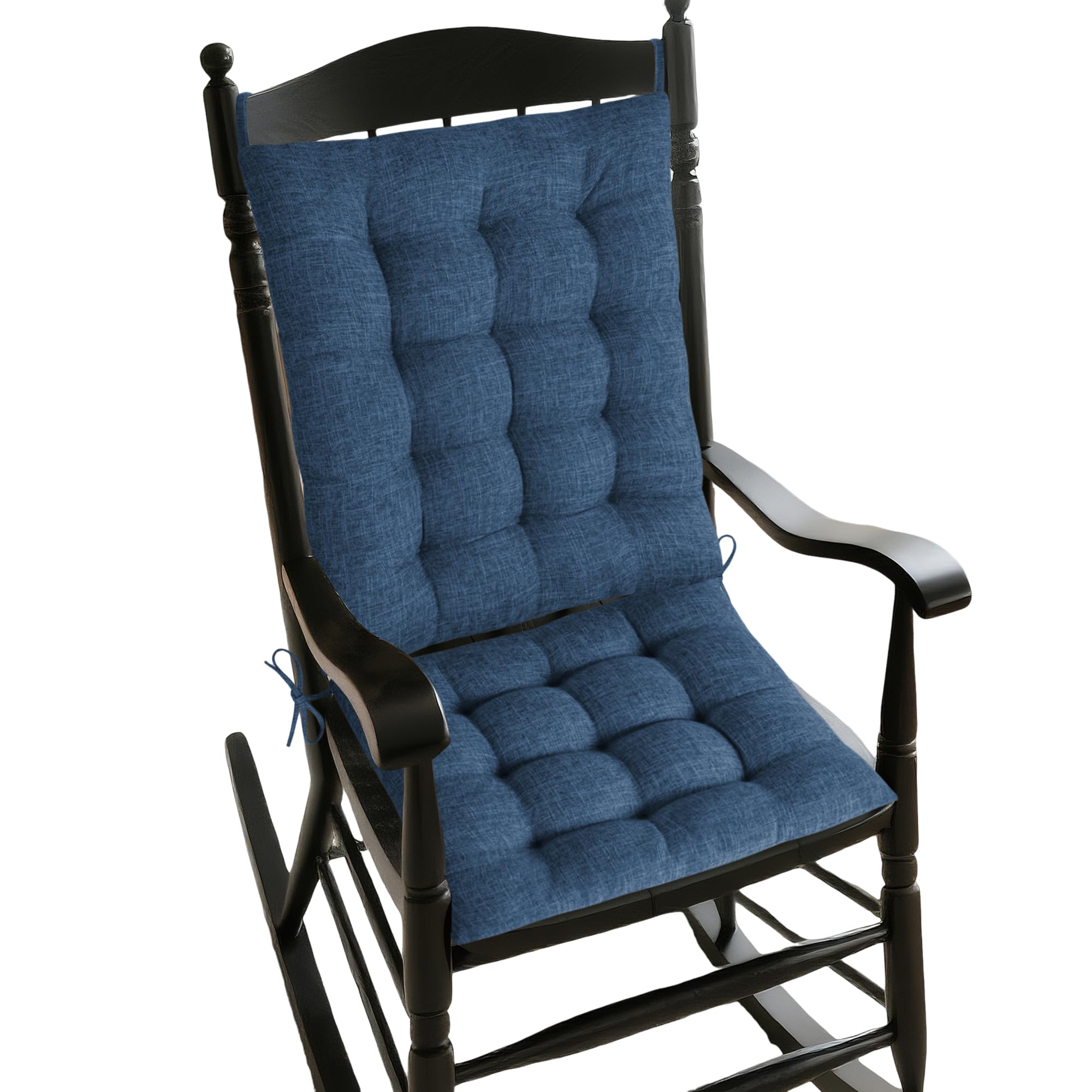 AddGrace Rocking Chair Cushions Indoor Tufted Cushions For Rocking Chairs with Ties Comfortable Textured Fabric Set of Seat & Back Cushion 53x43cm/43x43cm Navy