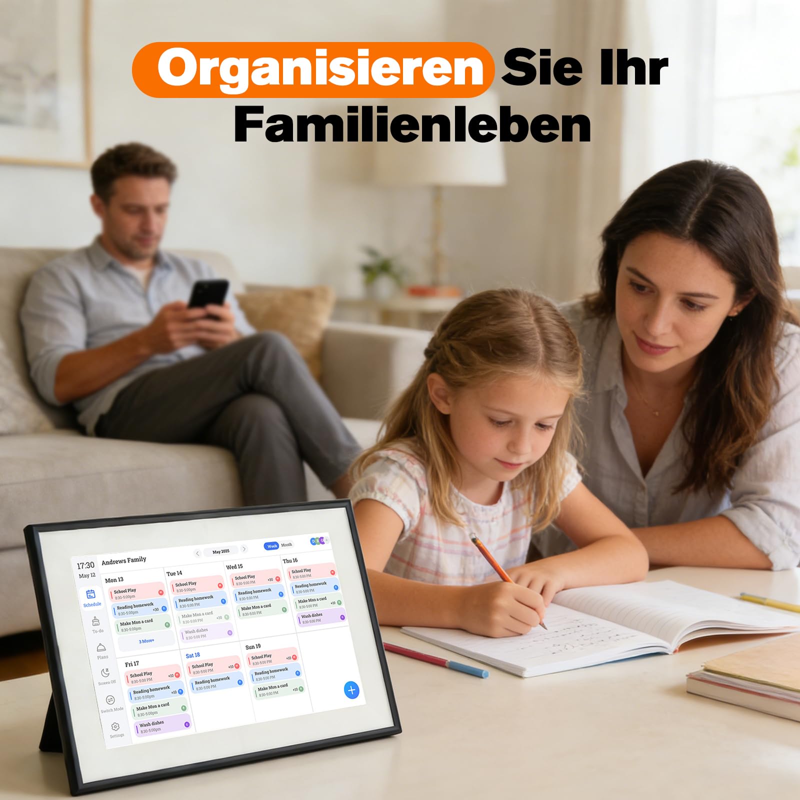 Calendario digital de 10,1 pulgadas con pantalla táctil, calendario 3 en 1 y marco de fotos en la nube y galería, 32 GB de memoria, planificador familiar electrónico IPS, gestor de tareas, calendario