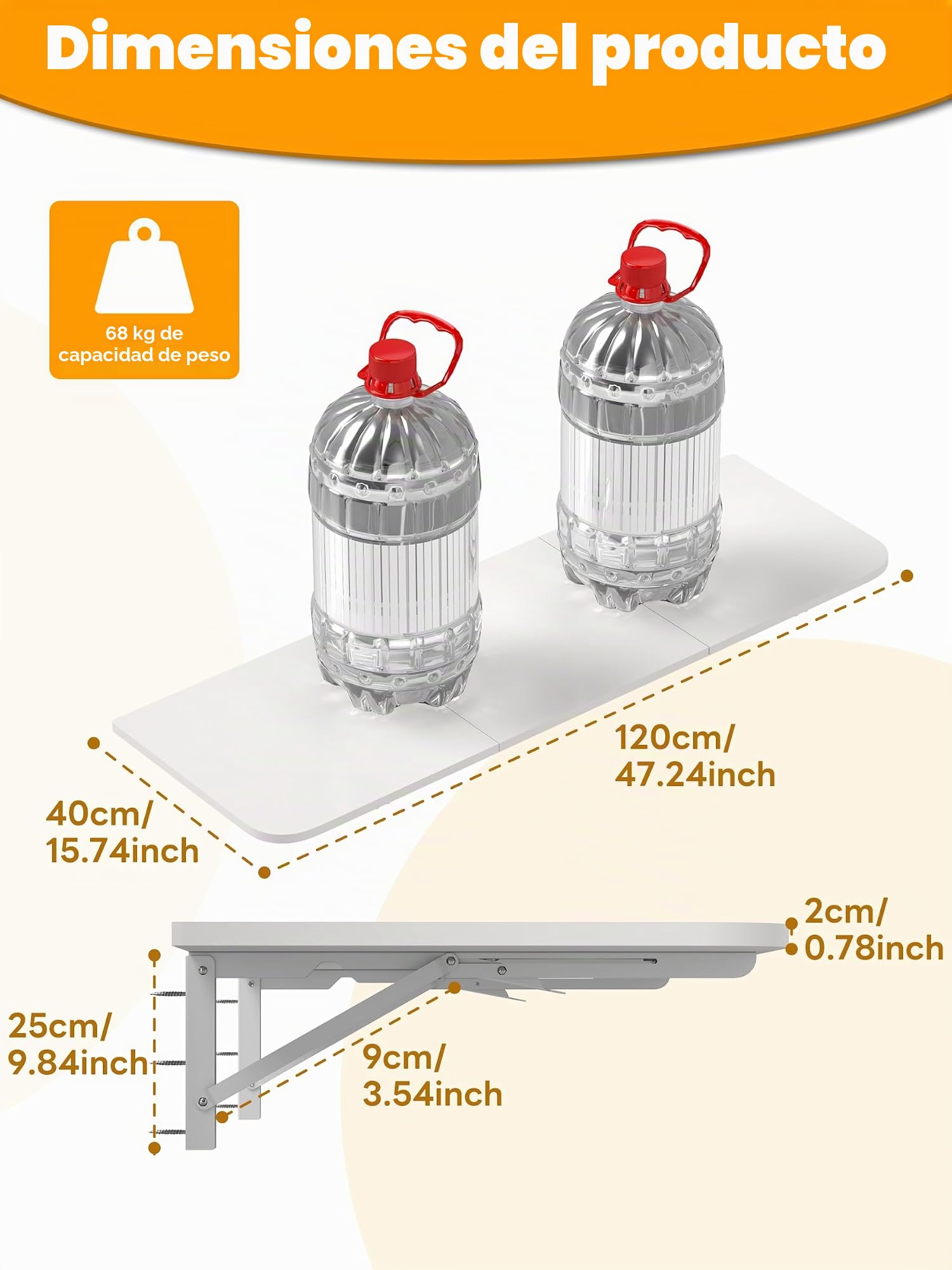 Mesa plegable montada en la pared de 120 x 40 cm