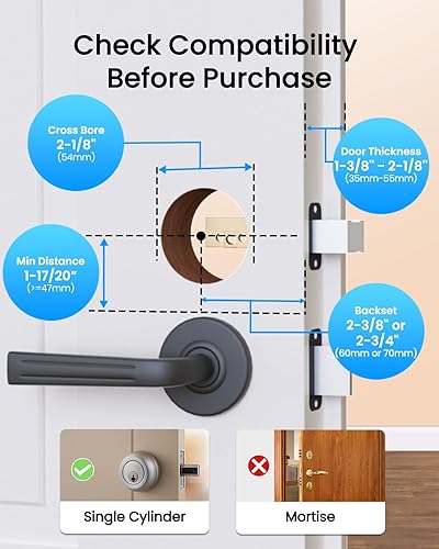 Miniatura 8 de Cerraduras inteligentes para puerta delantera, cerradura de puerta de huella dactilar sin llave, cerradura inteligente con teclado electrónico con
